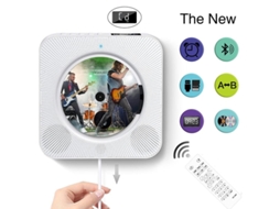 Leitor de CD de Parede com Bluetooth, Rádio, Altifalantes, Comando, MP3, USB Branco HEXINYIGJLY