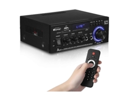Amplificador Áudio Estéreo Bluetooth 5.0 2‑canais Karaoke Com Controlo Remoto Usb Sd Rca