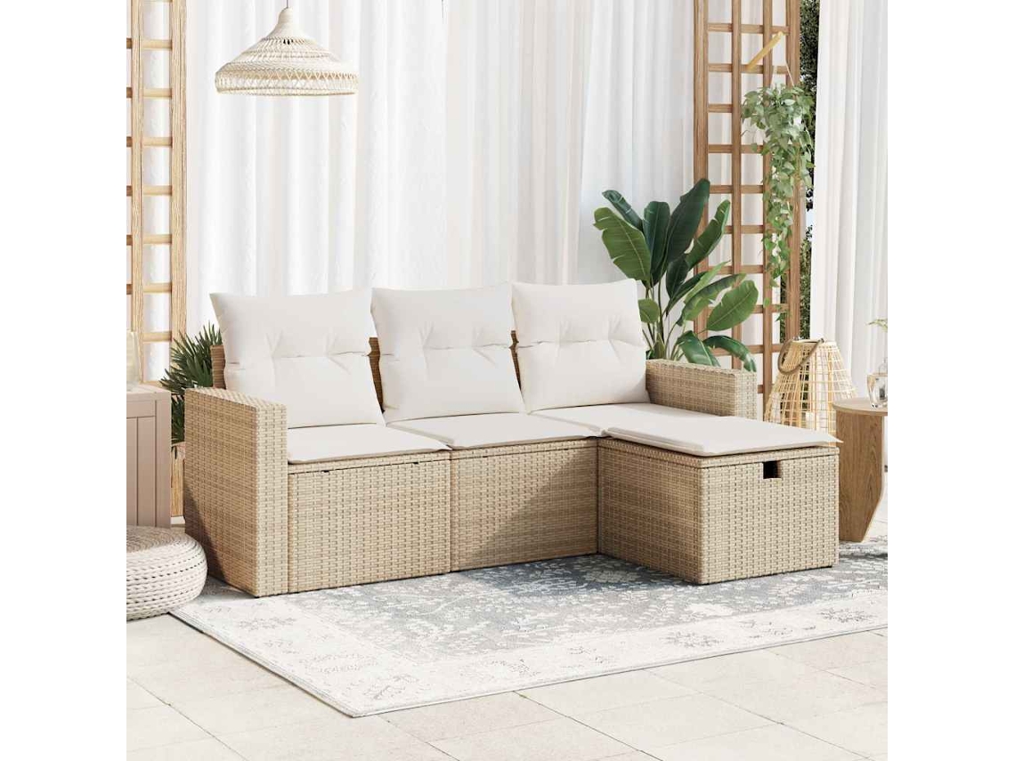 Conjunto de Móveis de Jardim HARLANV1 com 4 peças, sofás com almofadões Vime vidro
