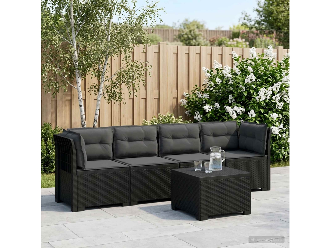Vidaxl Sofá De Jardim 4 Lugares Com Almofadas Look Rattan Pp Antracite