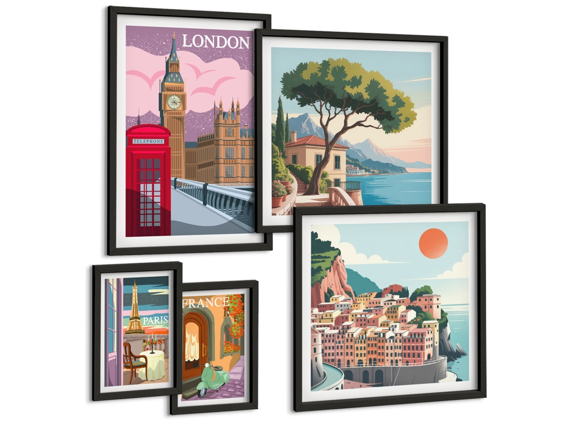 Conjunto De Pinturas Cidades Europeias De Cultura Espelharte (5 Peças)