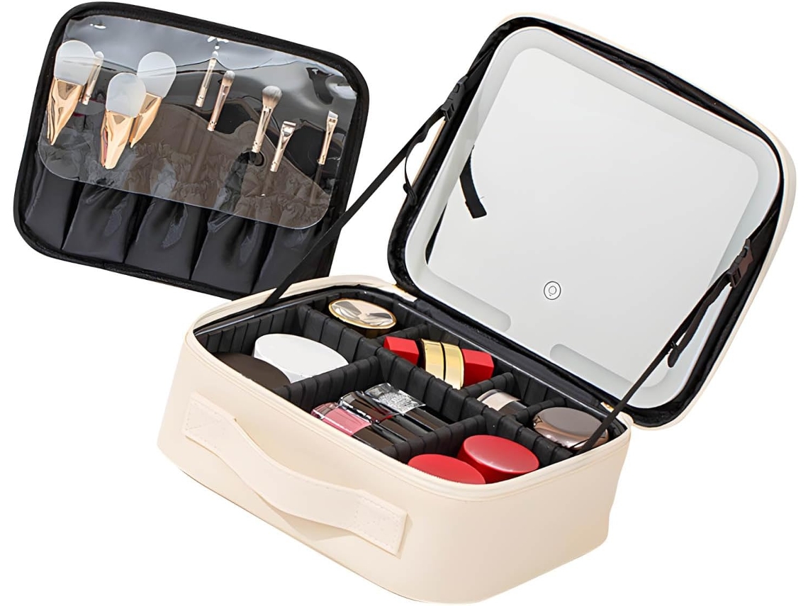 Bolsa SFUSHOS de Maquiagem de Viagem Espaçosa, À Prova D'água com Compartimentos e Iluminação Led