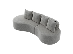 Sofá De Linho Cinza Com 4 Almofadas, Espuma De Alta Densidade E Bolsa Lateral, Conforto E Design Único Para Sala Ou Varanda.