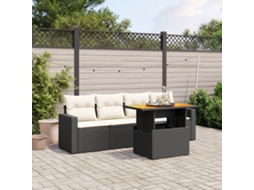 Vidaxl 5 Pcs Conjunto Sofás De Jardim Com Almofadões Vime Pe Preto