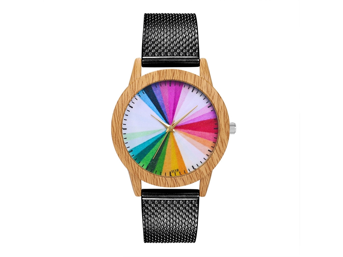 Relógio unissex Zhoulianfa para casais com mostrador colorido e pulseira de silicone preta.