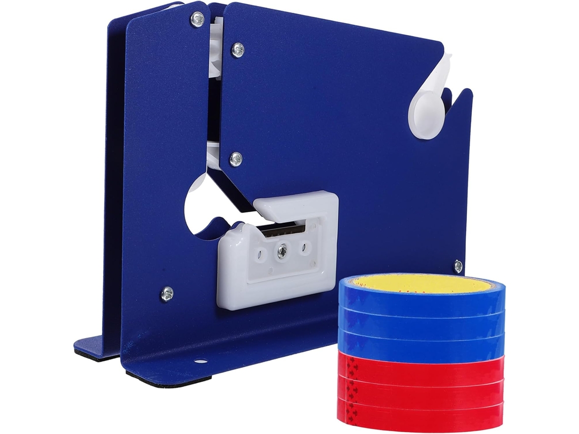 Dispensador de fita adesiva Cabilock com 6 rolos de 12 mm para sacolas, cortador de metal, cor aleatória, ideal para uso em sacolas.