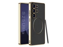 Capa Magnética Hexinyigjly Para Para Samsung S25 Ultra, Pele Pu, Suporte Para Carregamento Sem Fios, Antichoque Preto