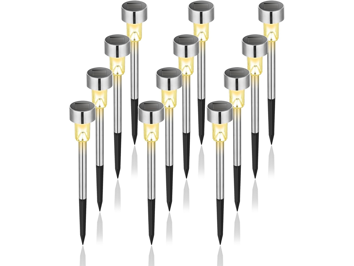 Luminárias Solares para Exterior, Jardim, Iluminação Led, Aço Inoxidável Conjunto com 12 Unidades AQUAFORGE (branco Quente)