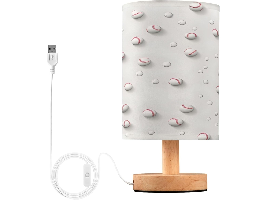 Luminária De Cabeceira Led Para Quarto, Luminária De Leitura Com Cúpula Tecido, Base De Madeira E Porta Usb Para