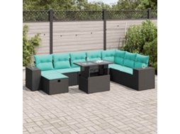 Vidaxl 9 Pcs Conjunto Sofás Jardim Almofadões Vime Pe/acácia Cinzento