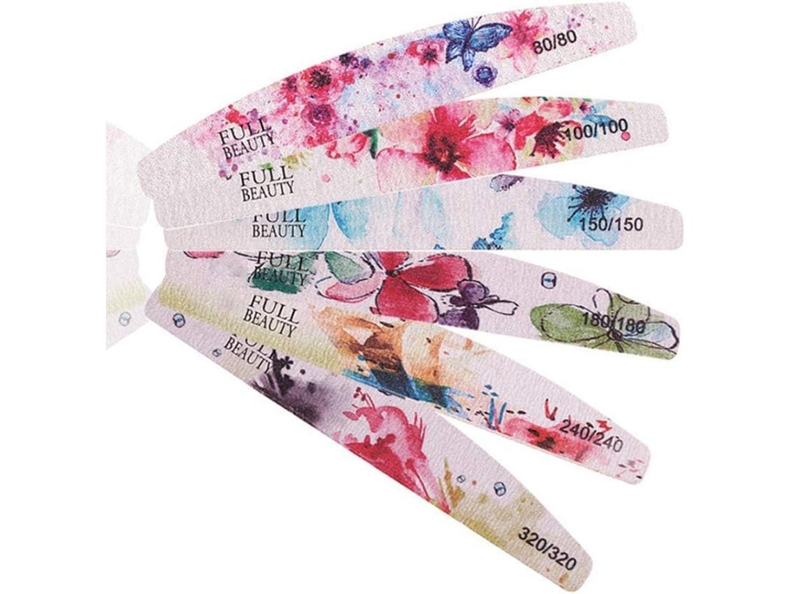 Kit de Lixas de Unhas Profissional 6 Peças Laváveis Duas Faces para Manicure 80/100/150/180/240/320