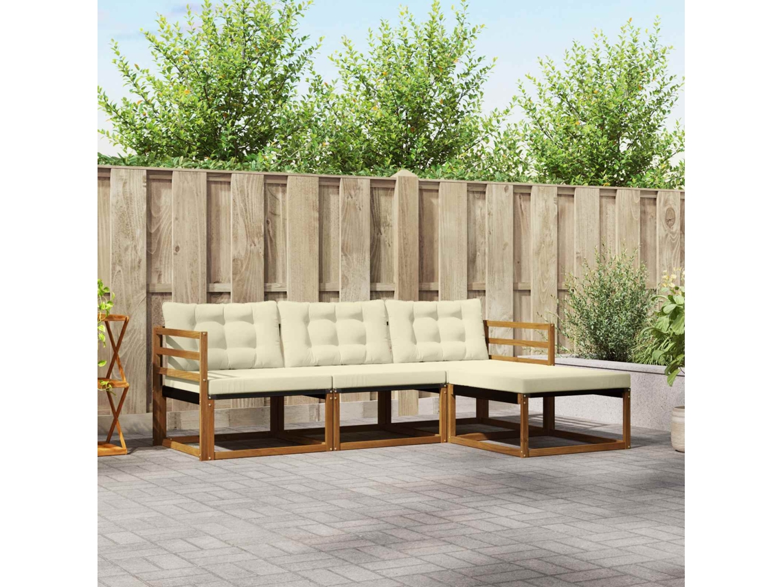 Vidaxl Conjunto De Sofás Para Exterior 4 Unid. Natural E Creme