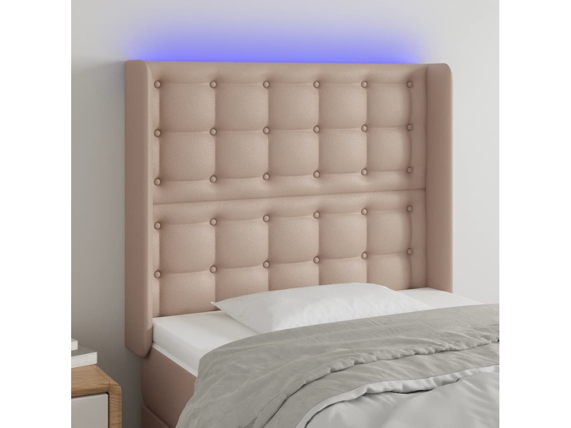 Vidaxl Cabeceira Cama C/ Led Couro Artif. 83x16x118/128 Cm Cappuccino
