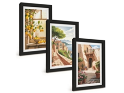 Quadros Decorativos Para Paredefrutas Cítricas Na Cozinha, Mar, Cidade Moldura Preta Quadros Para O Escritório Espelharte (3 Peças 20x30 Cm)