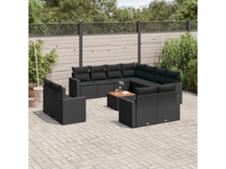 Vidaxl 12 Pcs Conjunto De Sofás De Jardim C/ Almofadões Vime Pe Preto