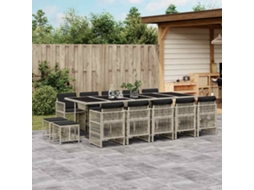 Vidaxl 15 Pcs Conj. Jantar Jardim C/ Almofadões Vime Pe Cinzento-claro