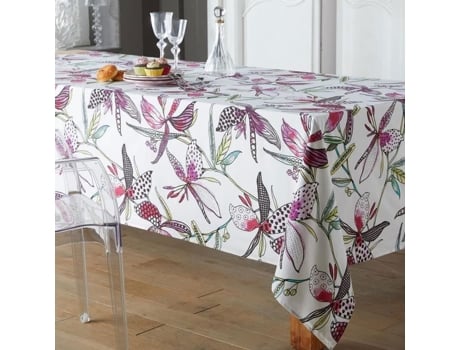 Toalha de Mesa Revestida com Flores Exóticas Branco 160X250 Cm TRADILINGE