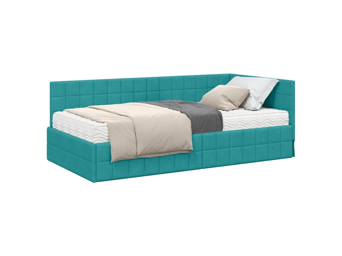 Estrutura de Cama de Canto com Colchão 2 Pcs Turquesa Veludo MAISON EXCLUSIVE