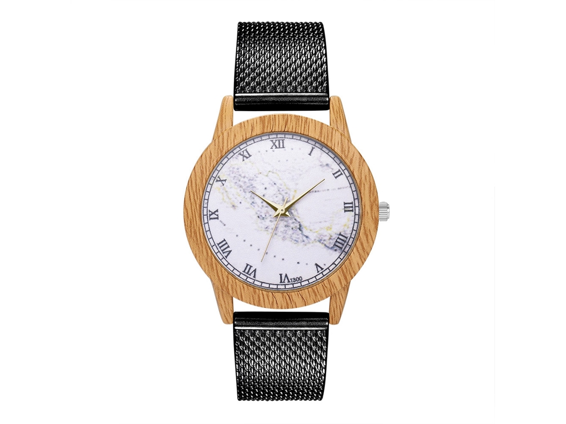 Reloj De Cuarzo Unisex Con Correa De Malla Negro Dial Redondo Zhoulianfa