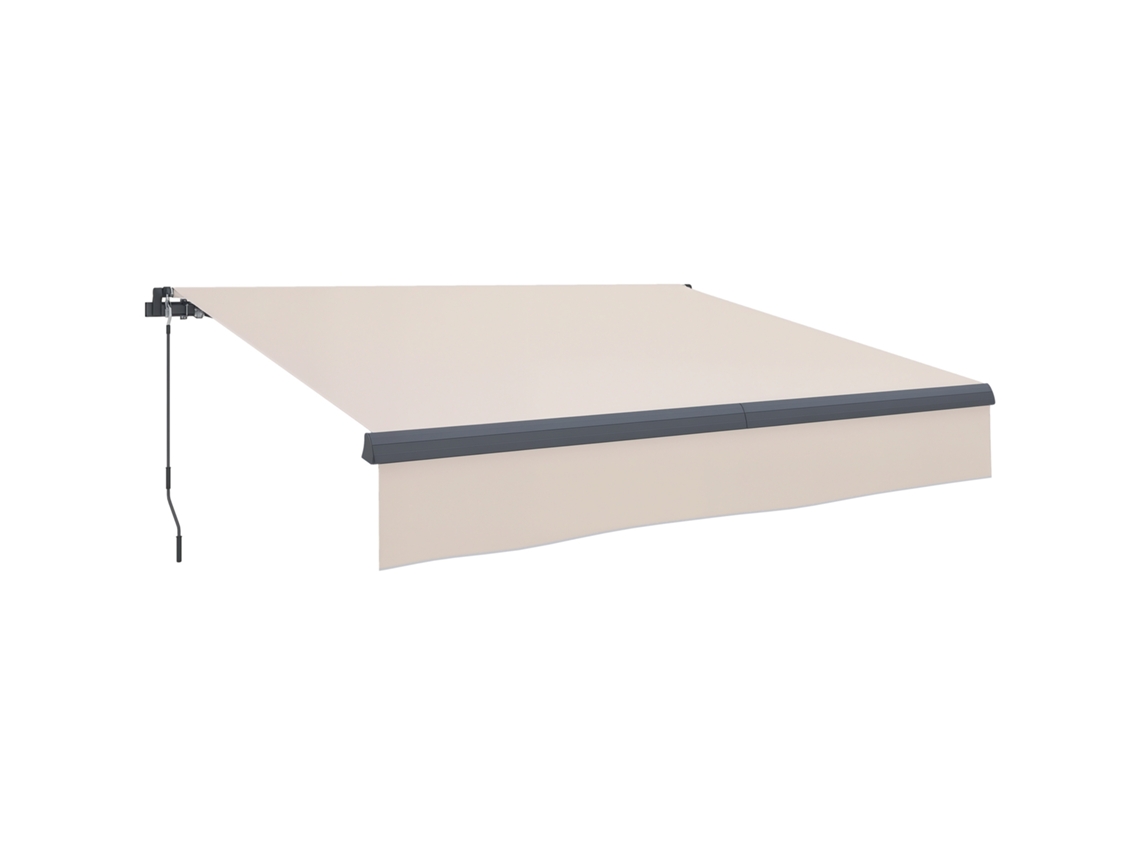 Toldo Retrátil Manual para Jardim, com Manivela e Proteção Uv, Estrutura em Metal e Alumínio, 295x200 Cm, na Cor Creme
