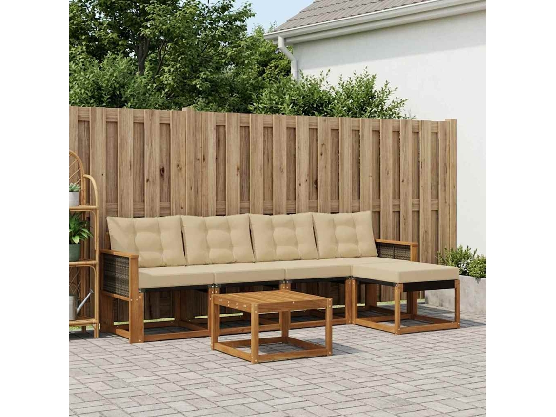 Vidaxl Conjunto De Sofás Para Exterior 6 Unid. Natural E Bege