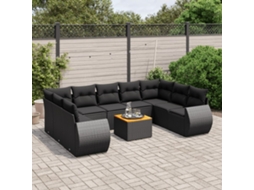 10 Pcs Conjunto Sofás De Jardim C/ Almofadões Vime Pe Preto Dkd Home Decor
