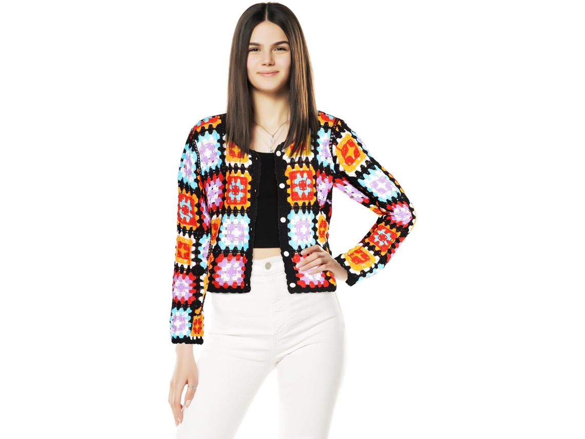 Colete Curto Feminino De Renda Com Mangas, Cardigã Com Botões, Jaqueta Leve E Elegante Para Usar Sobre Outras Peças.