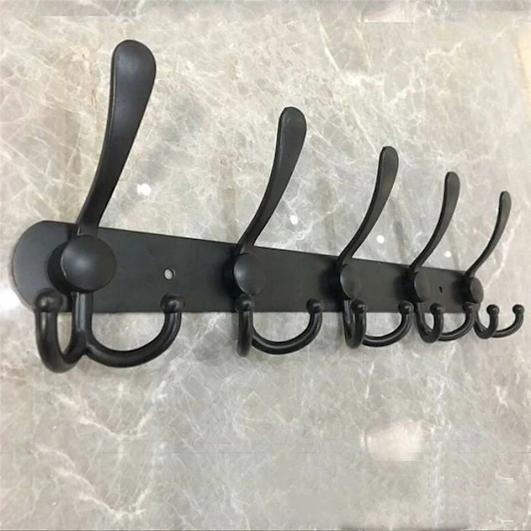 Cabideiro de Parede com 5 Ganchos, Aço Inoxidável, para Banheiro e Sala de Estar, 40 Cm, Preto BRILVIBERA