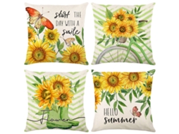 4 Fronhas De Girassol De Verão Em Linho Com Estampa Para Sofá De Sala, Almofada Decorativa 45x45cm