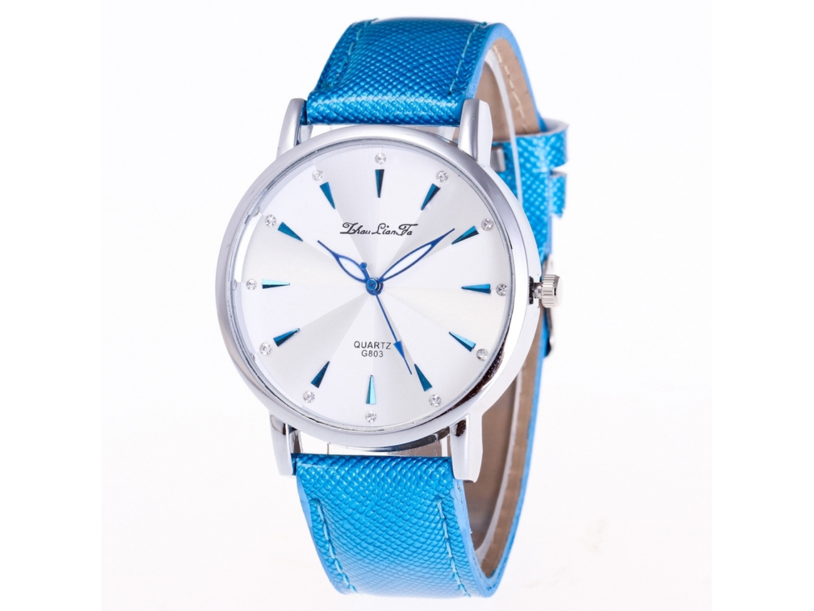 Relógio de Pulso Feminino Zhoulianfa de Quartzo com Pulseira de Couro Pu Azul
