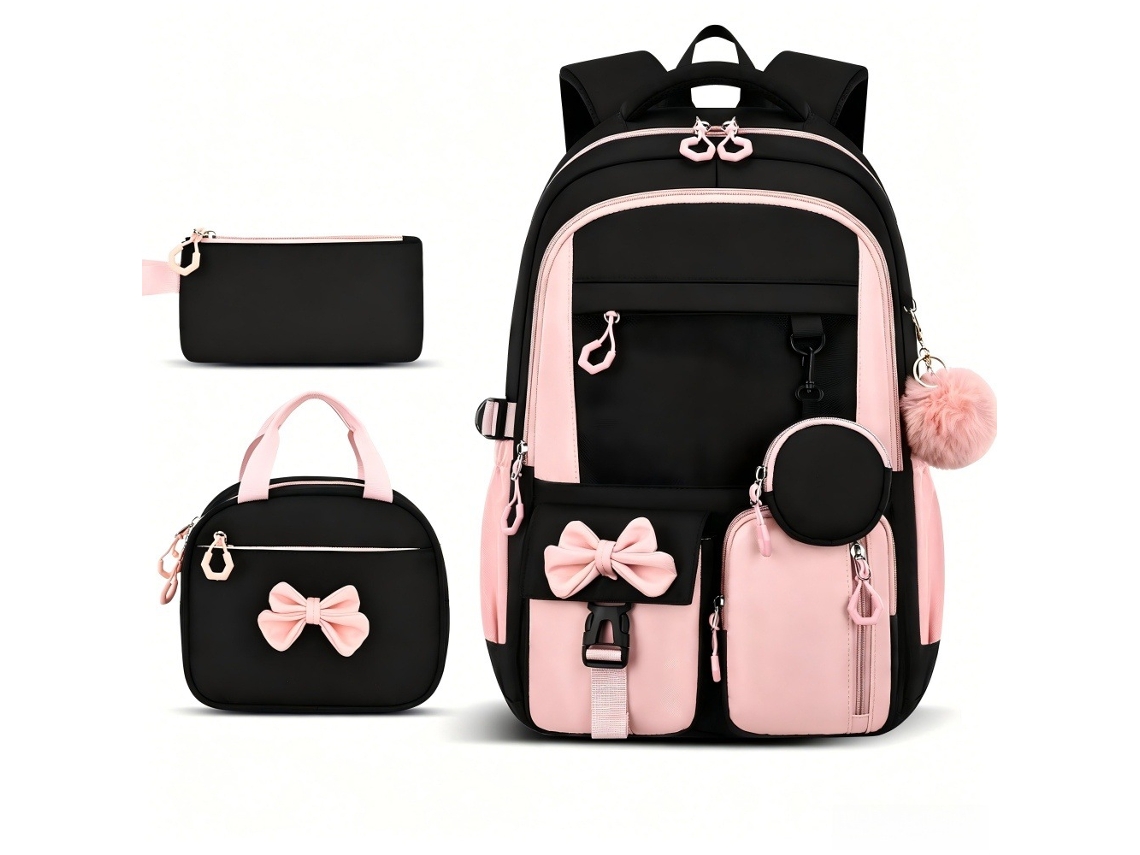 Mochila Escolarcom Porta-moedas Lancheira E Estojo Para Lápis, Ideal Para Viagens E Campismo Rosa Hexinyigjly