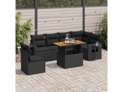 Vidaxl 7 Pcs Conjunto De Sofás P/ Jardim C/ Almofadões Vime Pe Preto