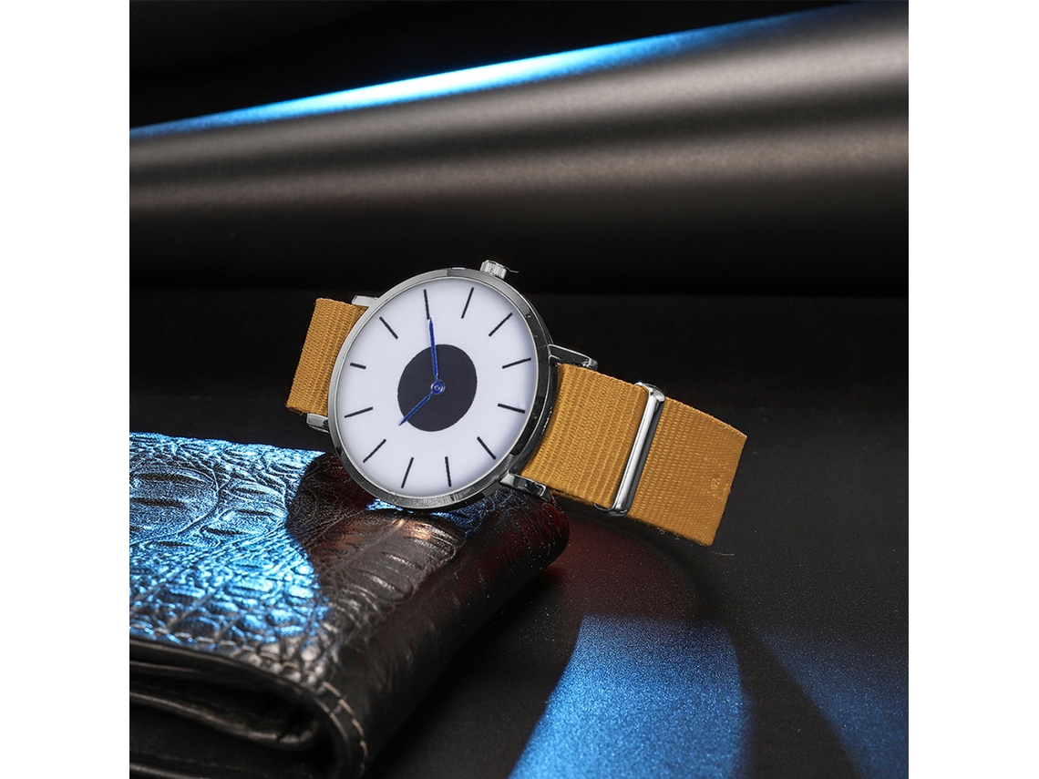 Relógio masculino Zhoulianfa Fashion com pulseira de nylon, mostrador redondo e movimento de quartzo (bege)