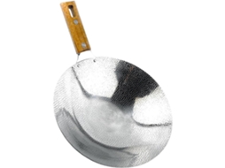 Wok de Aço Inoxidável com Cabo de Madeira, Frigideira de Fundo Grosso para Cozinhar em Casa e CHABERLU