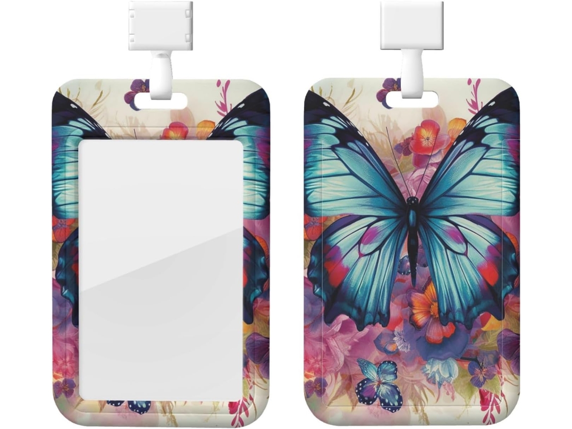 Porta Crachá Com Estampa Floral E De Borboletas, Com Cordão, Capa Plástica Impermeável Cartão, Ideal Trabalho