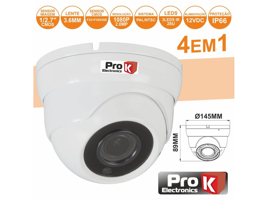 Câmara Vigilância 4In1 Ahd/Cvi/Tvi/Cvbs 2Mp Ip66 PROK