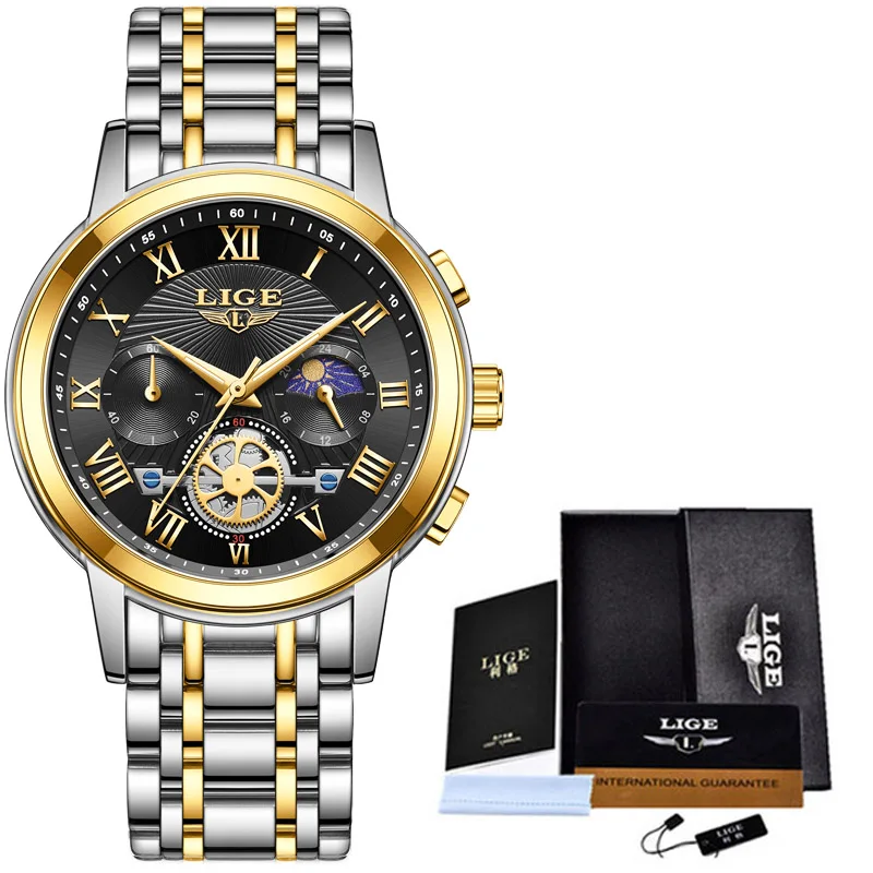 Relógio Feminino Criativo Com Pulseira De Aço Inoxidável (dourado Rosa E Preto), À Prova D'água.