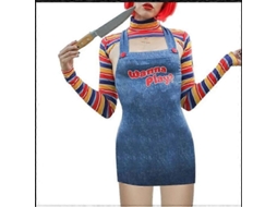 Traje de Chucky para mulheres Fantasia de Boneca Assustadora Halloween Corpo Personagem de Filme Estilo 3 M