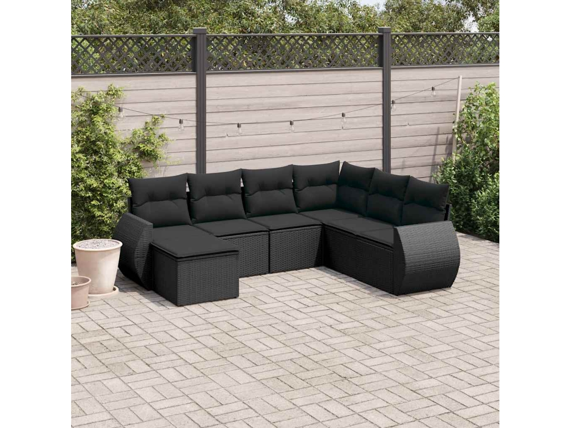 Vidaxl 7 Pcs Conjunto De Sofás P/ Jardim C/ Almofadões Vime Pe Preto