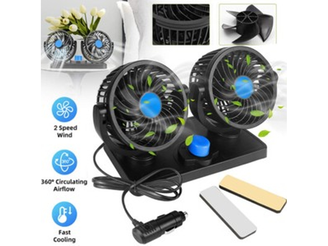 Ventilador De Carro Com Cabeça Dupla De 12 V, Portátil, Para Veículos E Caminhões, Com Rotação De 360°, Com Resfriamento Automático Zeuxo