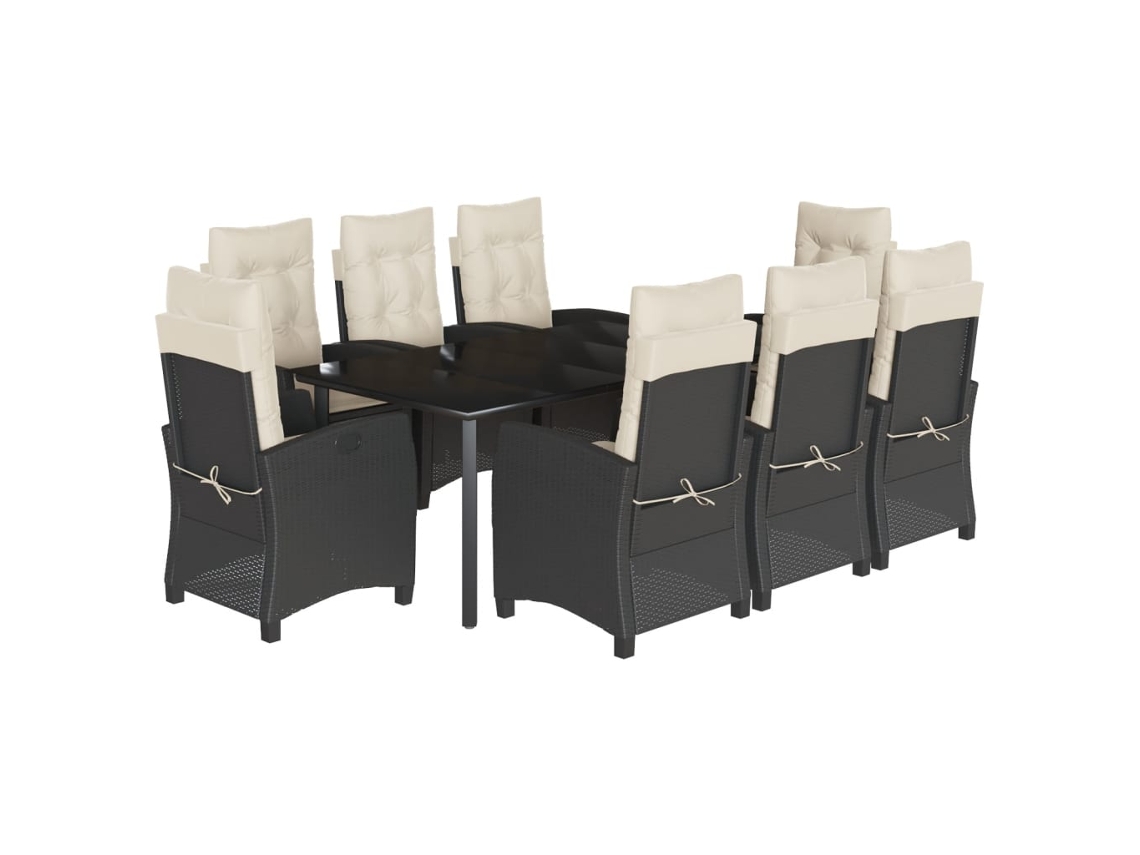 Conjunto de 9 Jantar para Jardim com Almofadões Vime Pe Preto MAISON EXCLUSIVE