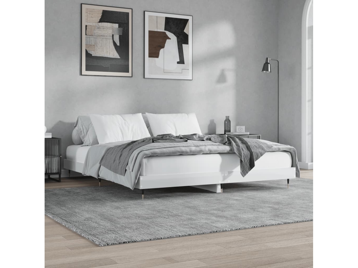Vidaxl Estrutura De Cama 140x200 Cm Derivados Madeira Branco Brilhante