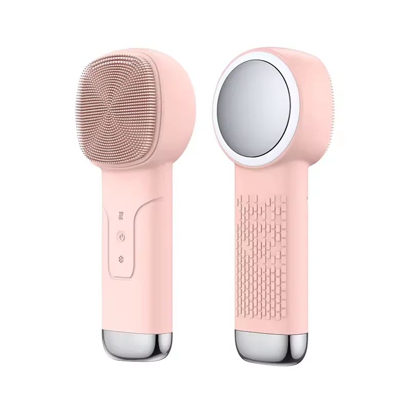 Massageador Facial Elétrico (rosa) Com Função De Compressa Quente E Fria, Escova De Limpeza De Poros, Aparelho De Beleza