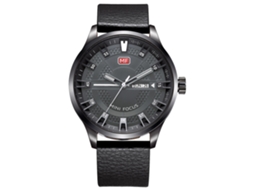 Relógio de pulso masculino Mini Focus analógico de quartzo com pulseira de couro à prova d'água, cinza/preto.