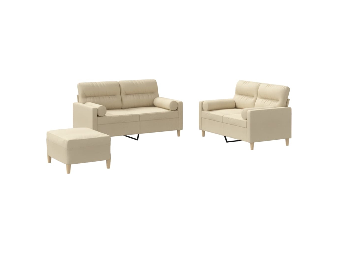 3 Pcs Conjunto de Sofás com Almofadas Tecido Cor Creme MAISON EXCLUSIVE
