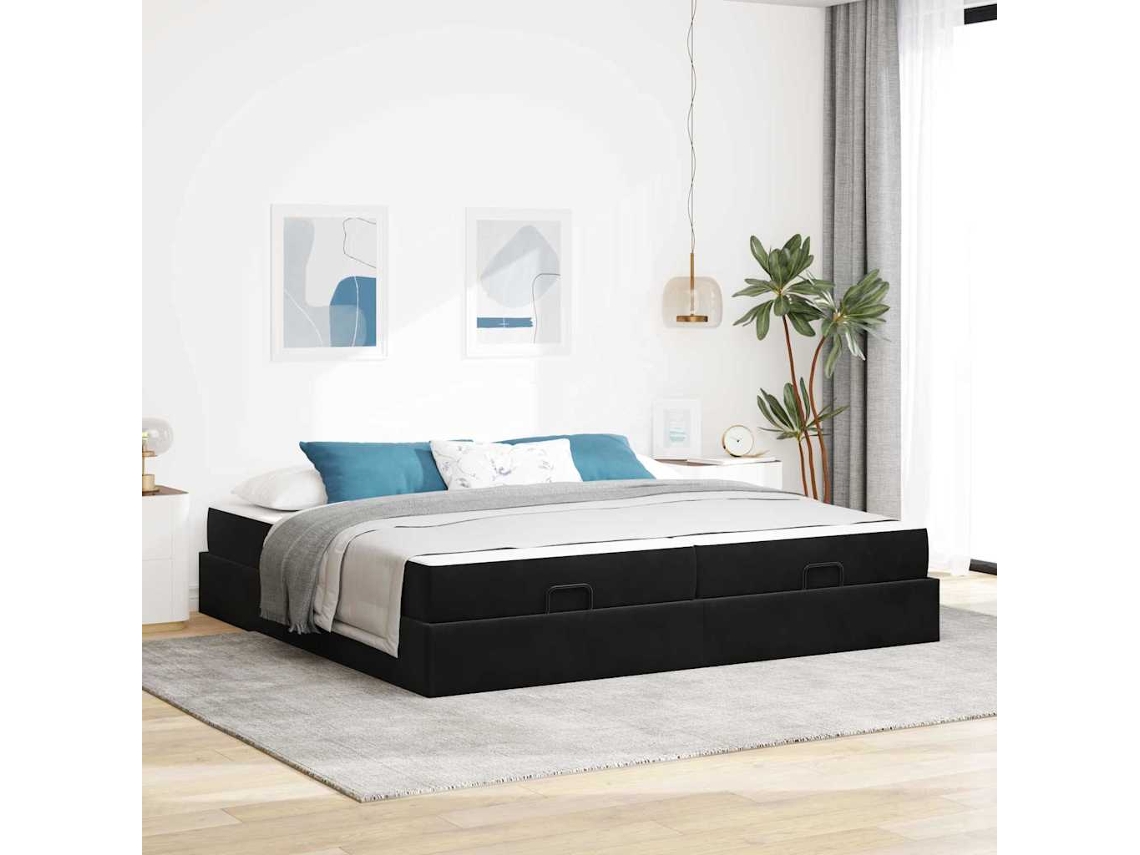 Vidaxl Estrutura De Cama Com Colchão 2 Unid. Preto Veludo