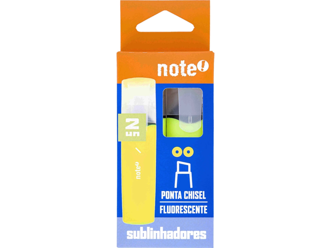 Conjunto 2 Sublinhadores Fluorescentes Amarelos NOTE!