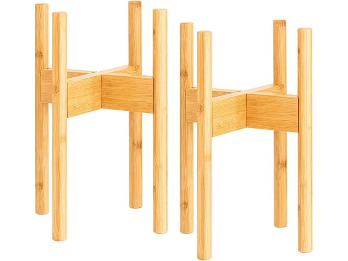 Plantas De Madeira De Bambu Adaptáveis - Conjunto De 2 - Beige - Para Interior E Exterior