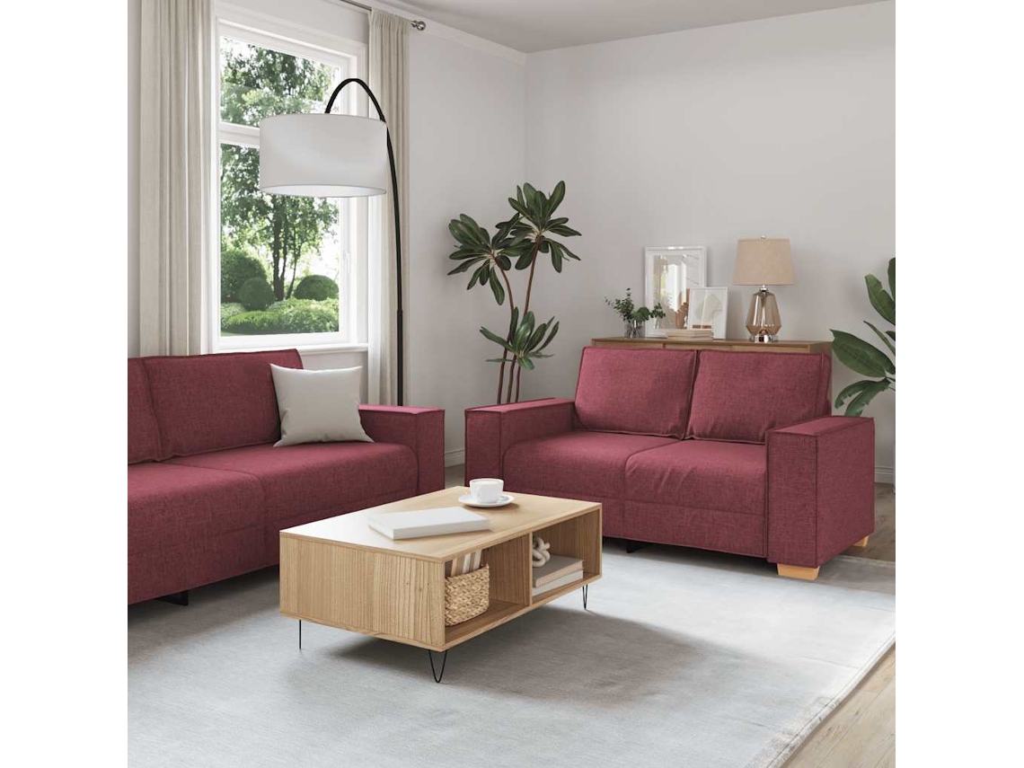 Vidaxl Conjunto De Sofá De 2 Peças Com Almofadas Em Tecido Vermelho Vinho