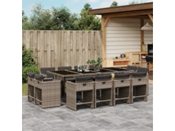 13 Pcs Conjunto Jantar P/ Jardim C/ Almofadões Vime Pe Cinza Dkd Home Decor